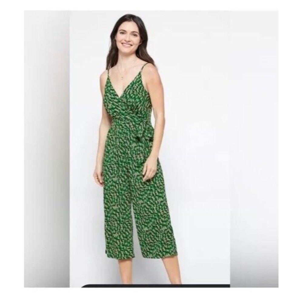 Kaileigh Women's Abstract Print  Knit Cropped Jumpsuit Green Size M